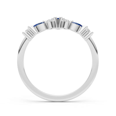 Round and Marquise Lab Grown Diamonds Chevron Wedding Gold Ring