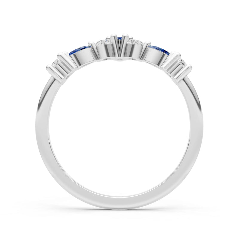 Round and Marquise Lab Grown Diamonds Chevron Wedding Gold Ring