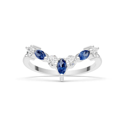 Round and Marquise Lab Grown Diamonds Chevron Wedding Gold Ring