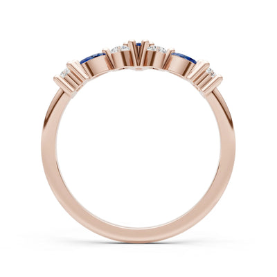 Blue Sapphire Round and  Marquise Chevron Wedding Ring