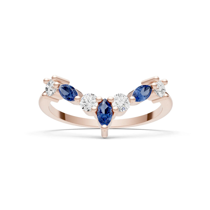 Round and Marquise Lab Grown Diamonds Chevron Wedding Gold Ring