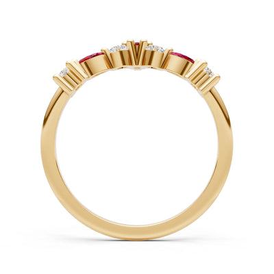 Round and Marquise Lab Grown Diamonds Chevron Wedding Gold Ring