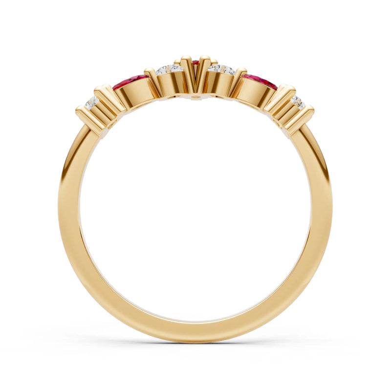 Round and Marquise Lab Grown Diamonds Chevron Wedding Gold Ring