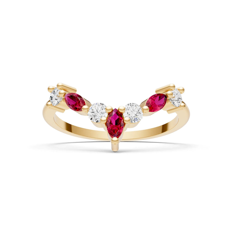 Round and Marquise Lab Grown Diamonds Chevron Wedding Gold Ring