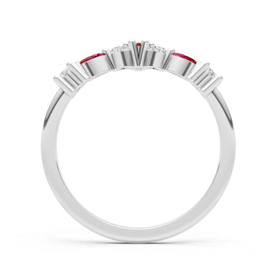 Round and Marquise Lab Grown Diamonds Chevron Wedding Gold Ring