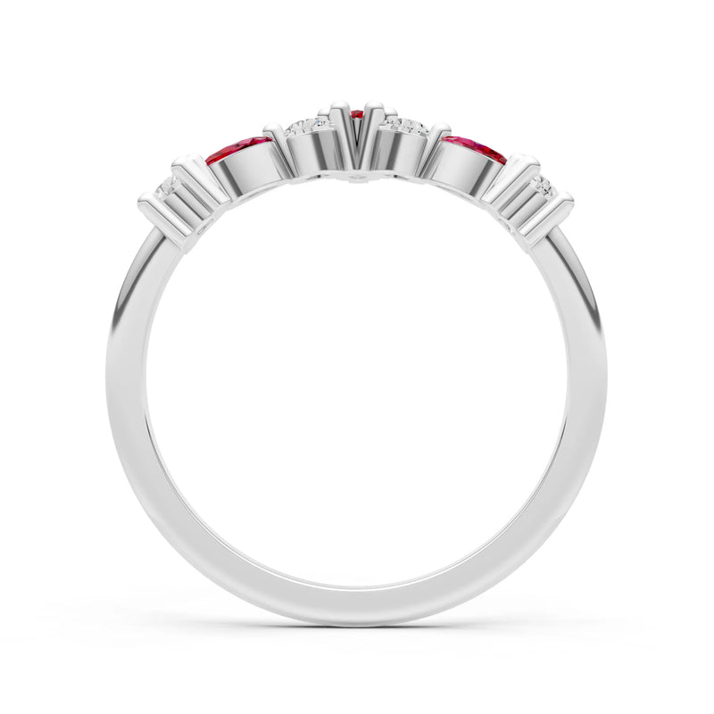 Round and Marquise Lab Grown Diamonds Chevron Wedding Gold Ring