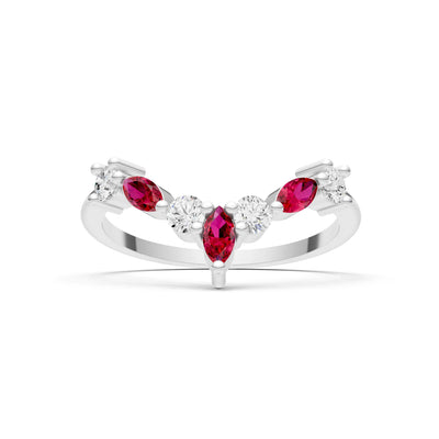 Ruby Round and  Marquise Chevron Wedding Ring