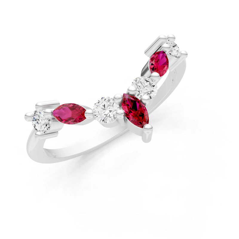 Ruby Round and  Marquise Chevron Wedding Ring