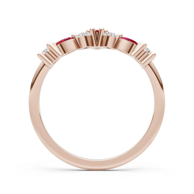 Round and Marquise Lab Grown Diamonds Chevron Wedding Gold Ring