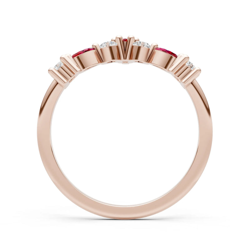 Round and Marquise Lab Grown Diamonds Chevron Wedding Gold Ring