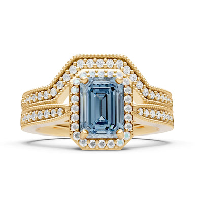 Petitie Vintage Inspired Milgrain Emerald Cut Ring Set