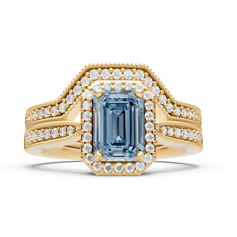 Petitie Vintage Inspired Milgrain Emerald Cut Ring Set
