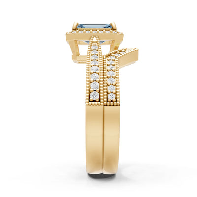 Petitie Vintage Inspired Milgrain Emerald Cut Ring Set