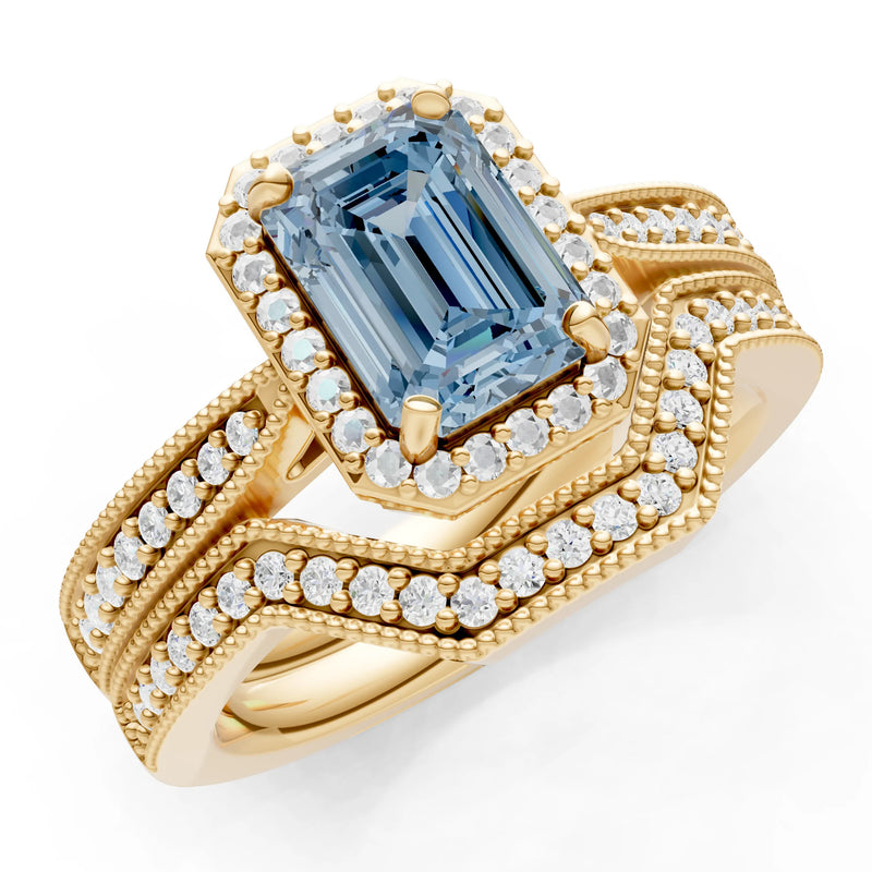 Petitie Vintage Inspired Milgrain Emerald Cut Ring Set