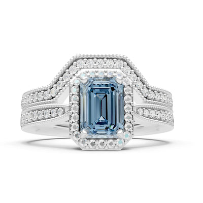 Petitie Vintage Inspired Milgrain Emerald Cut Ring Set