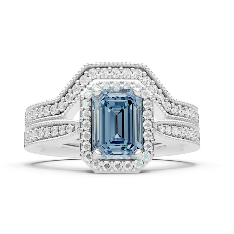 Petitie Vintage Inspired Milgrain Emerald Cut Ring Set