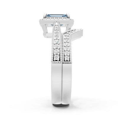 Petitie Vintage Inspired Milgrain Emerald Cut Ring Set