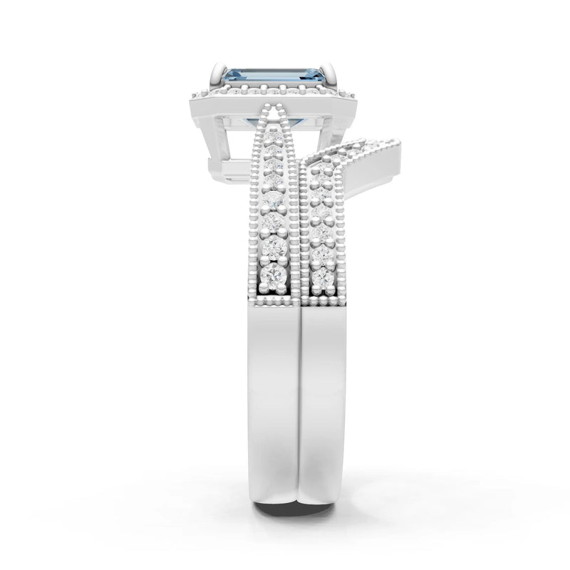 Petitie Vintage Inspired Milgrain Emerald Cut Ring Set