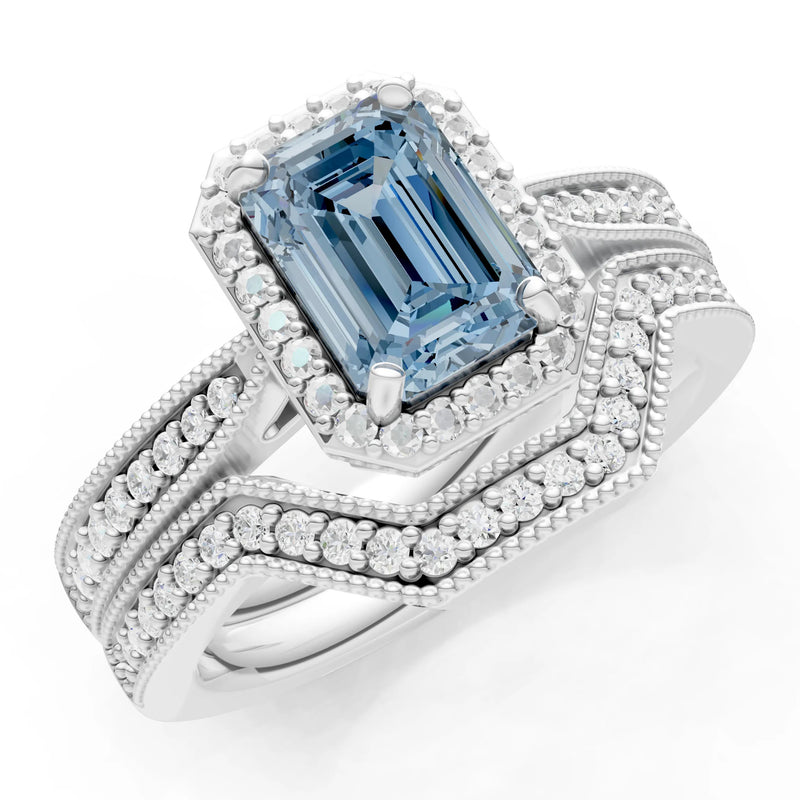 Petitie Vintage Inspired Milgrain Emerald Cut Ring Set