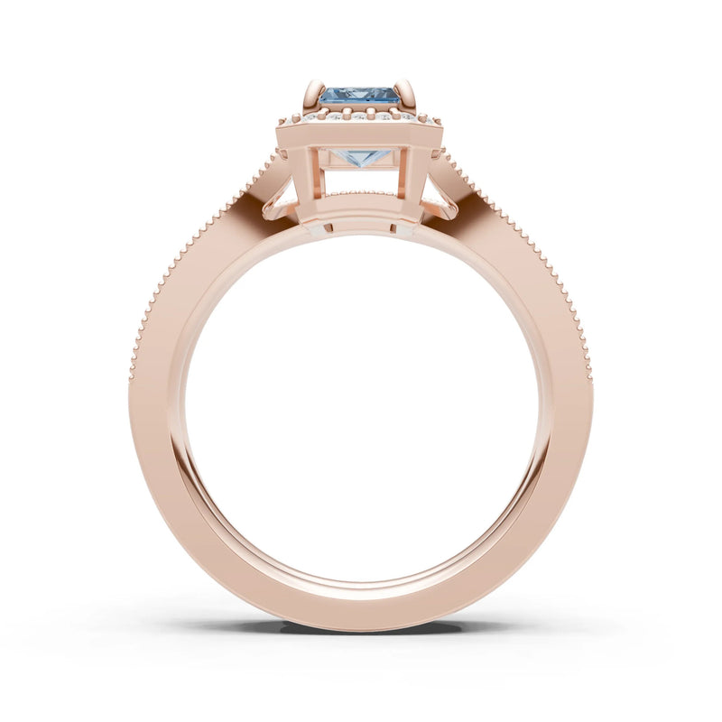 Petitie Vintage Inspired Milgrain Emerald Cut Ring Set