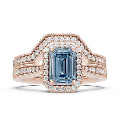 Petitie Vintage Inspired Milgrain Emerald Cut Ring Set