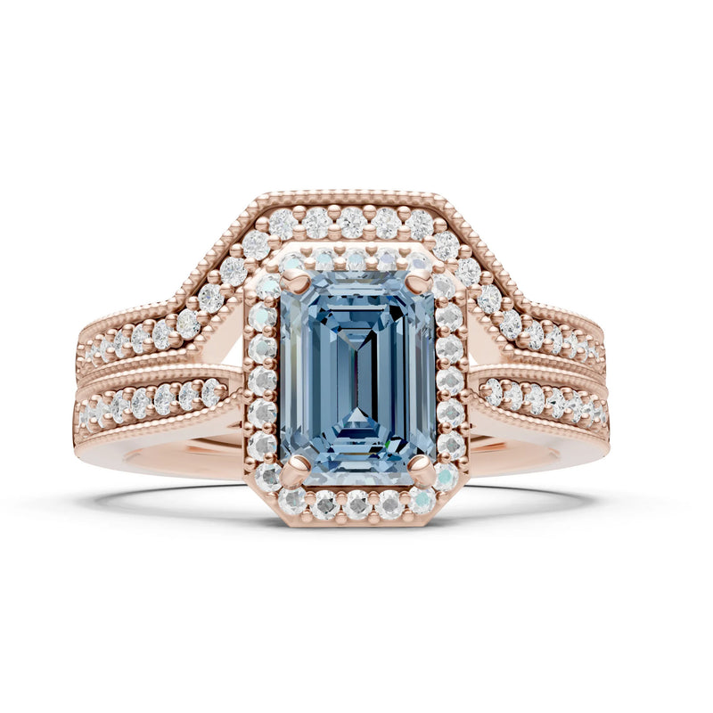 Petitie Vintage Inspired Milgrain Emerald Cut Ring Set