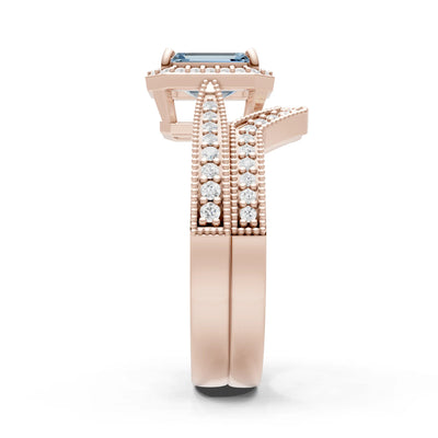Petitie Vintage Inspired Milgrain Emerald Cut Ring Set