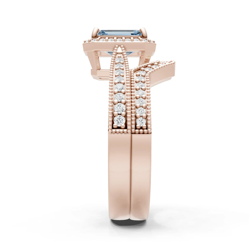 Petitie Vintage Inspired Milgrain Emerald Cut Ring Set