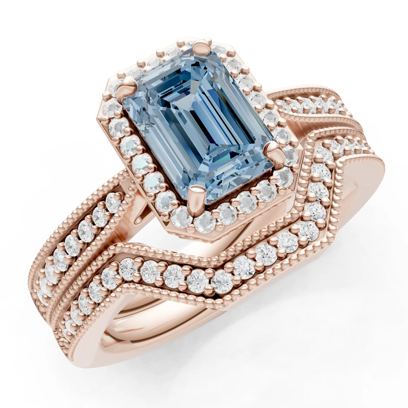 Petitie Vintage Inspired Milgrain Emerald Cut Ring Set