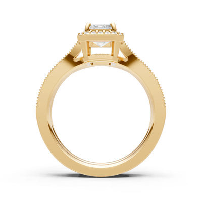 Petitie Vintage Inspired Milgrain Emerald Cut Ring Set