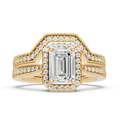 Petitie Vintage Inspired Milgrain Emerald Cut Ring Set