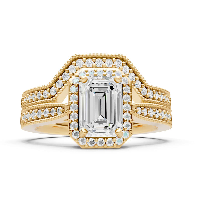 Petitie Vintage Inspired Milgrain Emerald Cut Ring Set