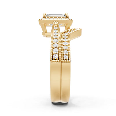 Petitie Vintage Inspired Milgrain Emerald Cut Ring Set