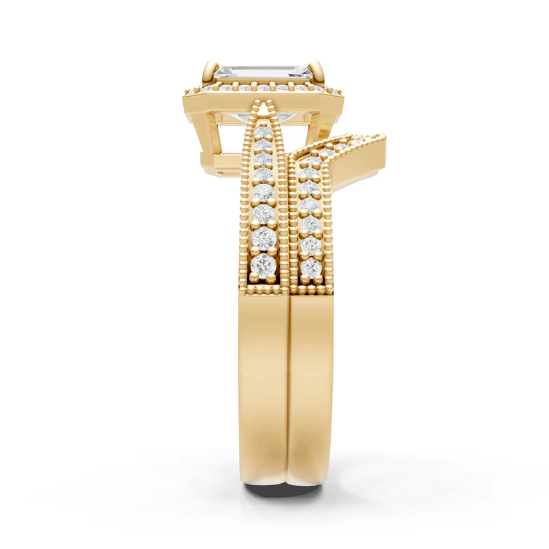 Petitie Vintage Inspired Milgrain Emerald Cut Ring Set