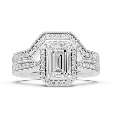 Petitie Vintage Inspired Milgrain Emerald Cut Ring Set
