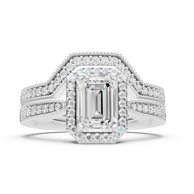Petitie Vintage Inspired Milgrain Emerald Cut Ring Set