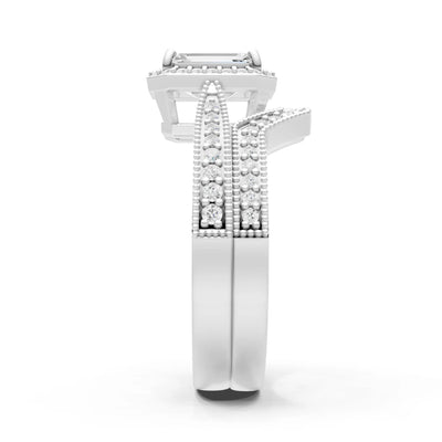 Petitie Vintage Inspired Milgrain Emerald Cut Ring Set