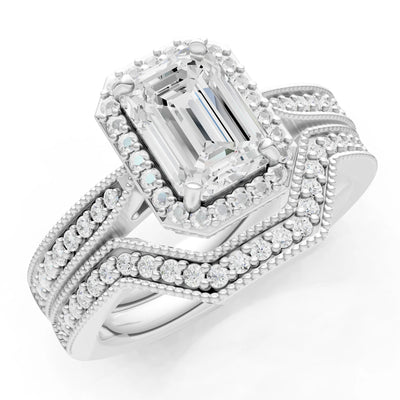 Petitie Vintage Inspired Milgrain Emerald Cut Ring Set