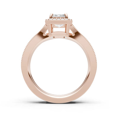 Petitie Vintage Inspired Milgrain Emerald Cut Ring Set