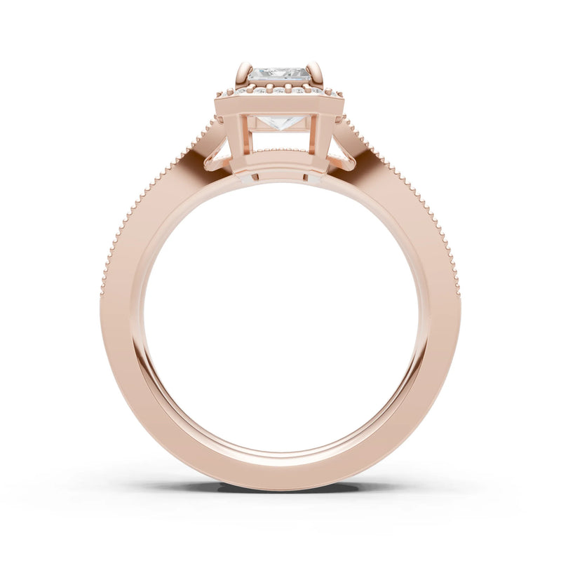 Petitie Vintage Inspired Milgrain Emerald Cut Ring Set