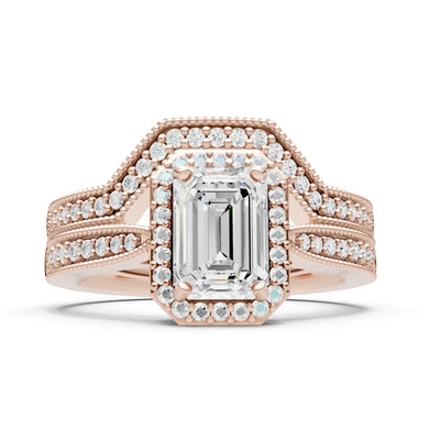 Petitie Vintage Inspired Milgrain Emerald Cut Ring Set