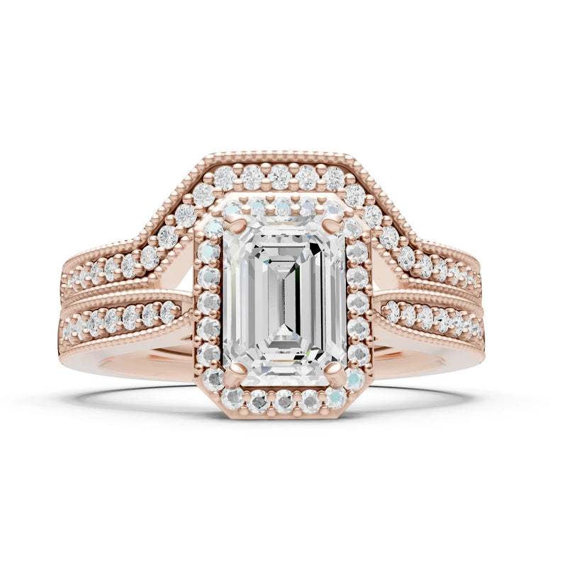 Petitie Vintage Inspired Milgrain Emerald Cut Ring Set