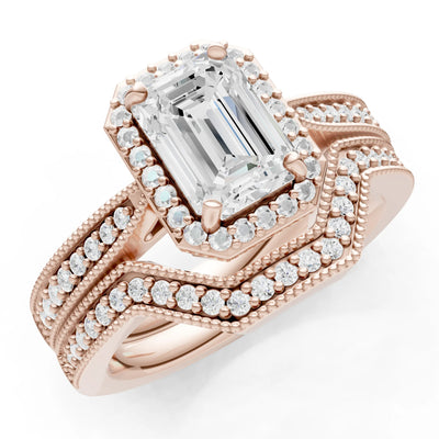 Petitie Vintage Inspired Milgrain Emerald Cut Ring Set