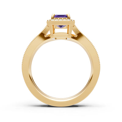 Petitie Vintage Inspired Milgrain Emerald Cut Ring Set