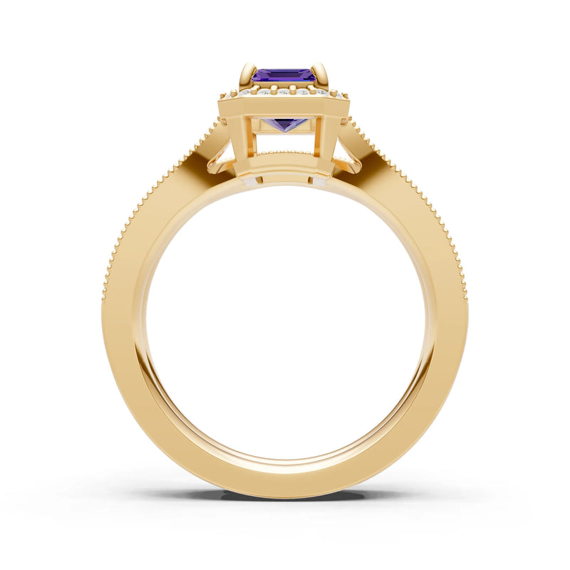 Petitie Vintage Inspired Milgrain Emerald Cut Ring Set