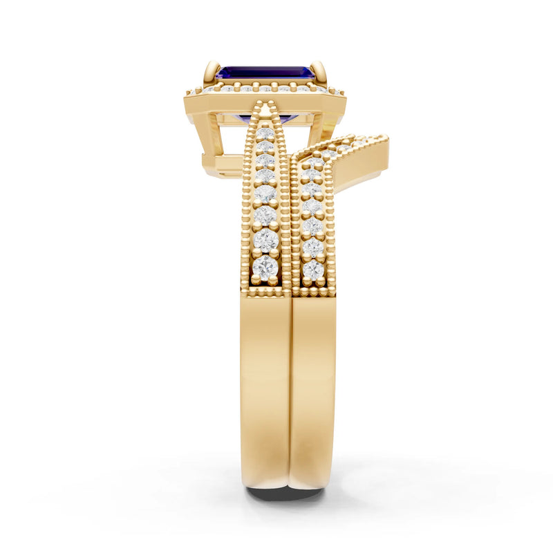 Petitie Vintage Inspired Milgrain Emerald Cut Ring Set