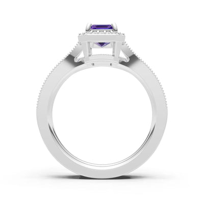 Petitie Vintage Inspired Milgrain Emerald Cut Ring Set