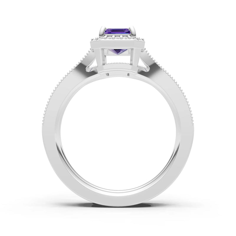 Petitie Vintage Inspired Milgrain Emerald Cut Ring Set