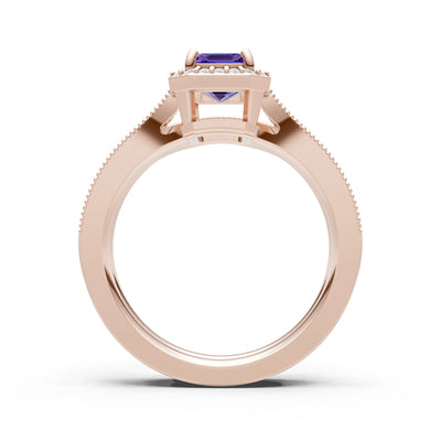 Petitie Vintage Inspired Milgrain Emerald Cut Ring Set
