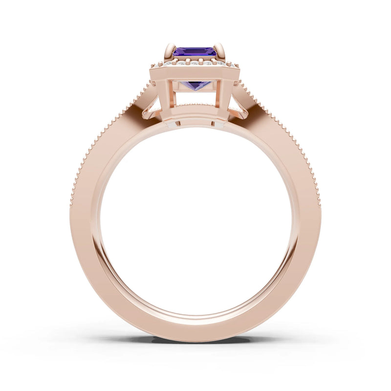 Petitie Vintage Inspired Milgrain Emerald Cut Ring Set